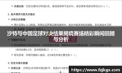 沙特与中国足球对决结果揭晓赛场精彩瞬间回顾与分析